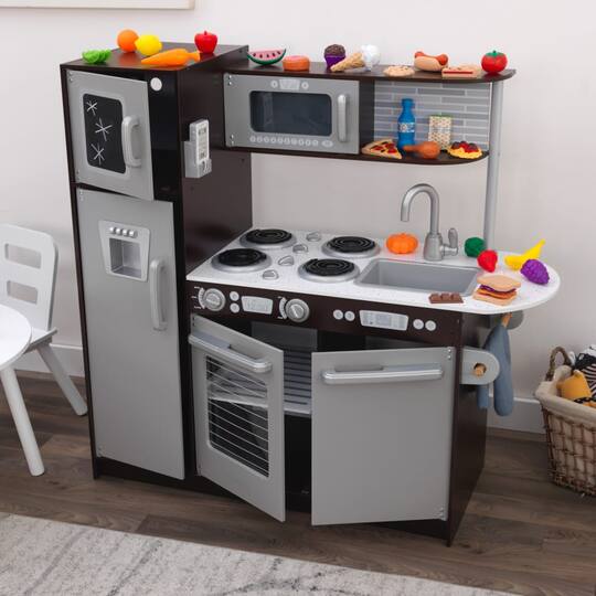 KidKraft Uptown Espresso Wooden Play Kitchen & Play Food Accessories Set